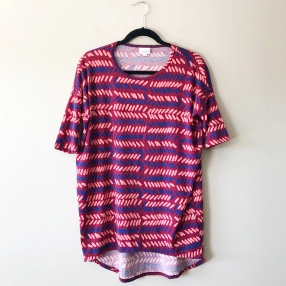 LuLaRoe Tunic Fishbone Pattern Oversized Top Red Pink Blue Size XXS (Small)